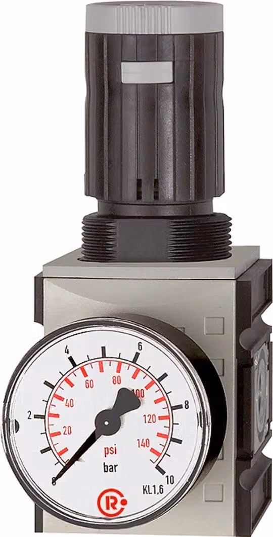 Regolatore di pressione Riegler "FUTURA", con manometro, BG 1, G 1/4, 0,5 - 8 bar