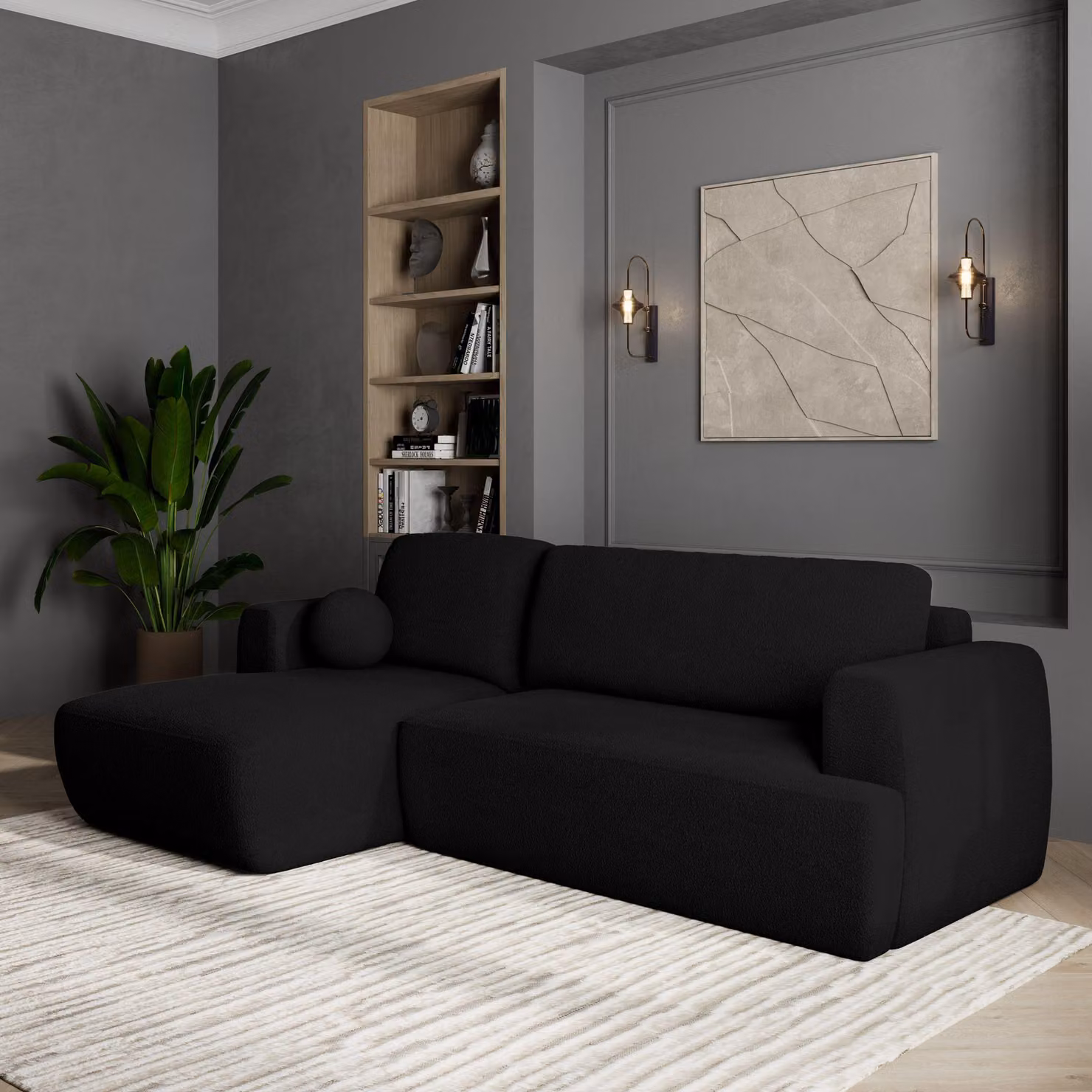 Divano angolare Masseno SENTI N L-S con funzione letto a L, divano con box letto, divano da salotto, divano, divano, divano letto, set di divani - nero, ORA O MAI PIÙ 100
