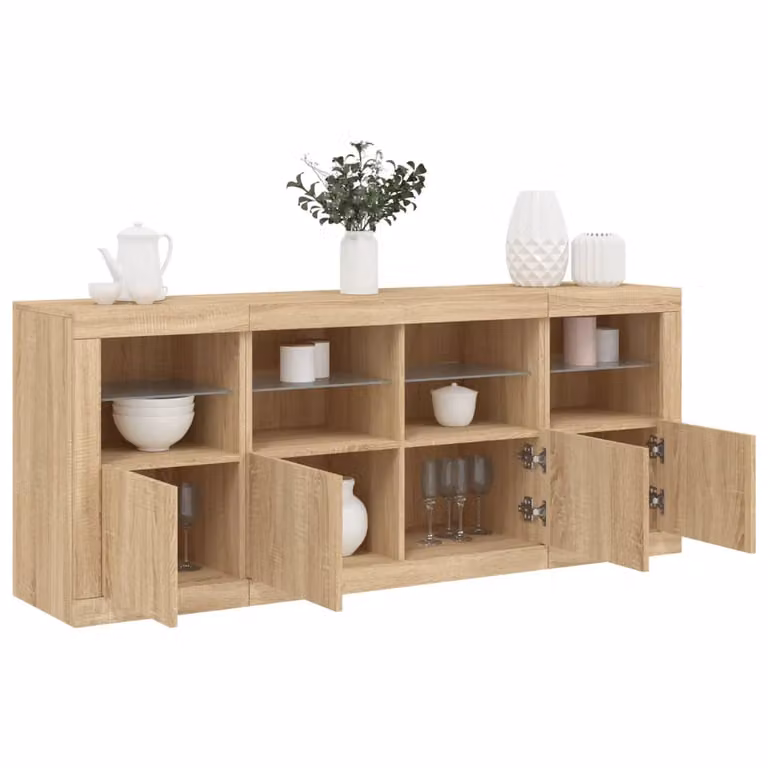 Credenza moderna vidaXL con luci LED in rovere color marrone L: 163 cm, P: 37 cm, H: 67 cm