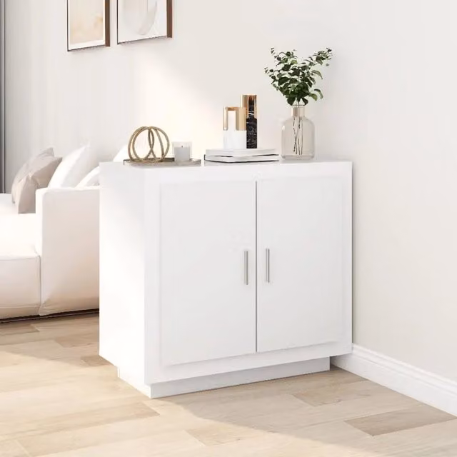 Credenza Buffet Design Mania Bianco in Legno con Ante a Battente per Cucina e Sala da Pranzo L: 80 cm, P: 40 cm, H: 75 cm
