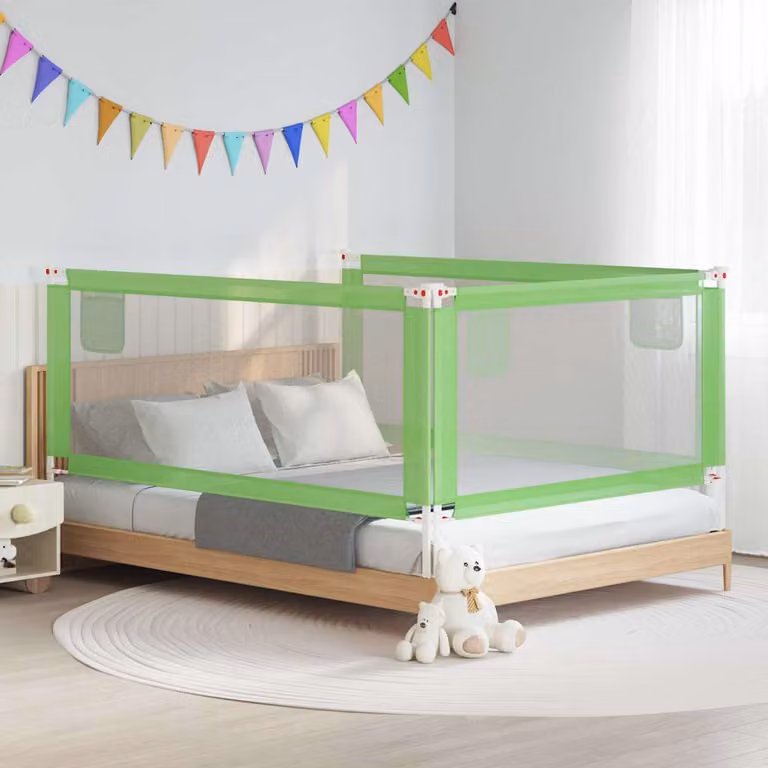 Sponda Letto di Sicurezza per Bambini vidaXL Verde in Tessuto e Metallo L: 200 cm, H: 25 cm