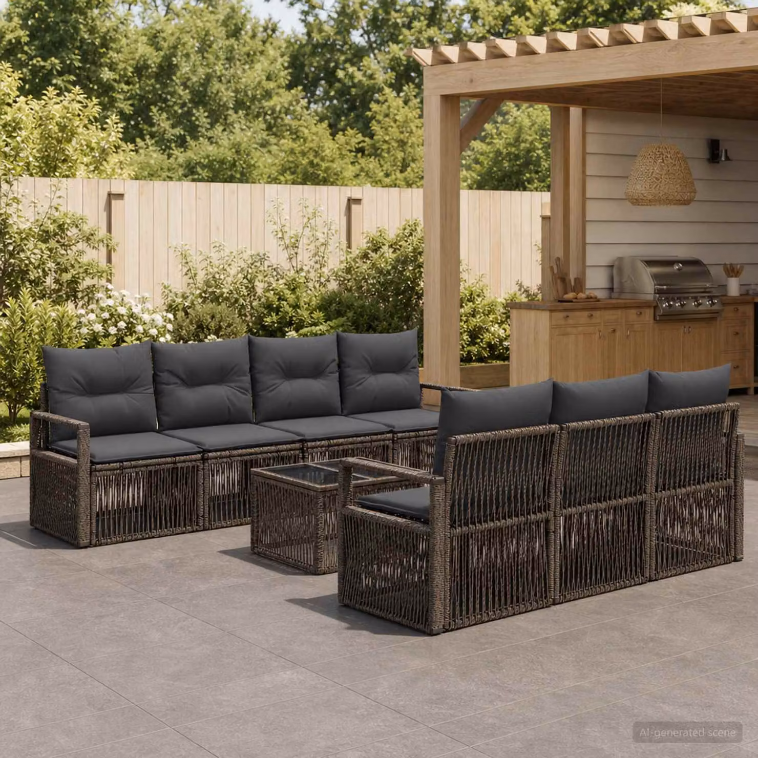 Set Divano da Giardino vidaXL 8 Pezzi Grigio con Tavolino e Cuscini in Polyrattan e Acciaio