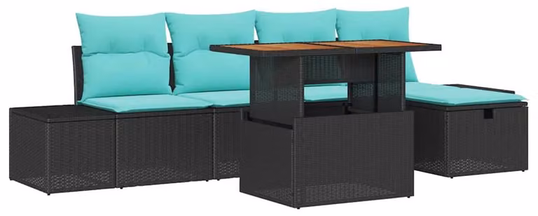 Set da giardino composto da 6 pezzi, colore nero, realizzato in rattan sintetico