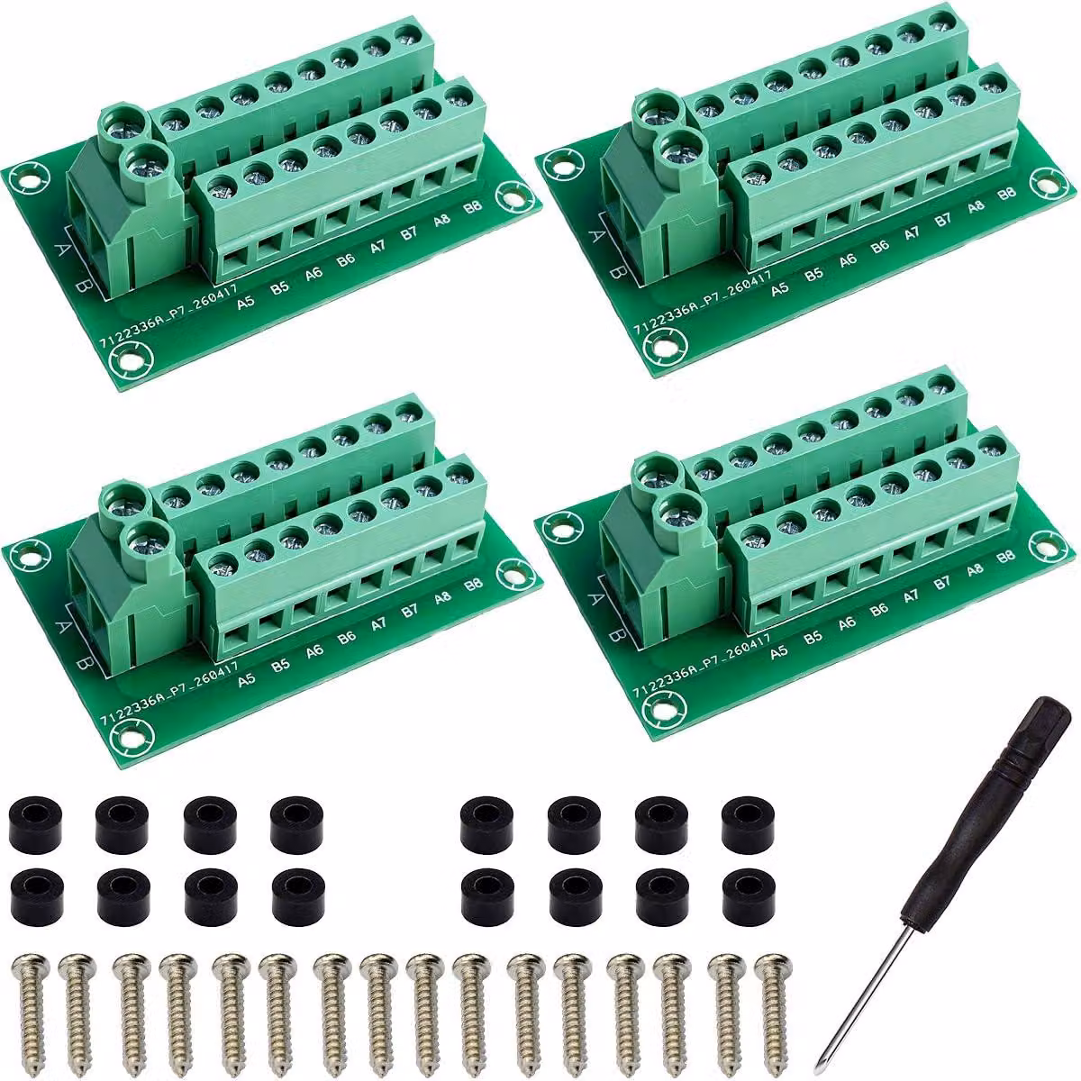 Pannello di distribuzione dell'energia con 2 barre di connessione a 8 poli, per corrente alternata/continua, 300 V, 10 A, cavi AWG 16-24