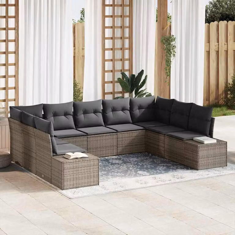 Maison Exclusive - Set da giardino composto da 9 pezzi, divano, colore grigio, realizzato in rattan sintetico