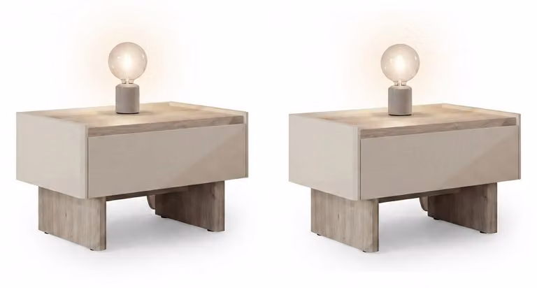 Set di due comodini beige, design moderno ed elegante, tavolini laterali