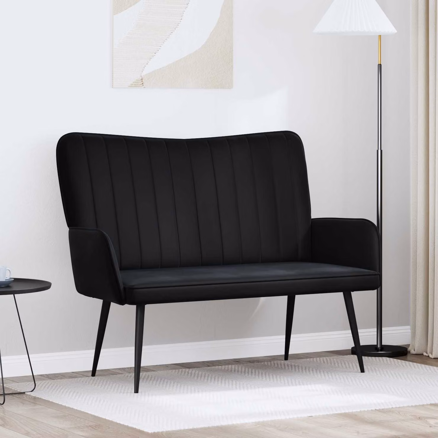 Divano a 2 posti vidaXL in velluto nero con design moderno L: 115 cm, P: 61 cm, H: 87 cm