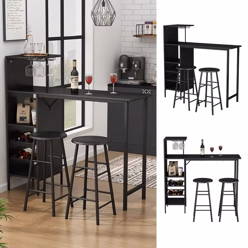 Set di tavolo da bar Naila nero con 2 sgabelli Vicco, L: 121.5 cm, P: 40 cm – 2