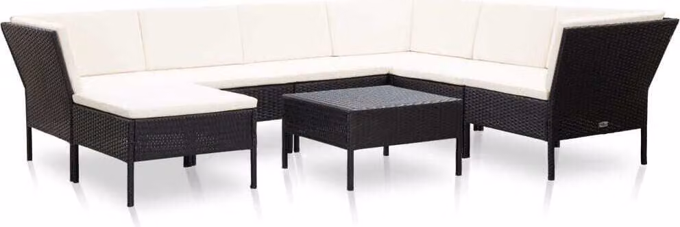 The Living Store Set salotto da giardino 8 pezzi con cuscini in poly rattan nero