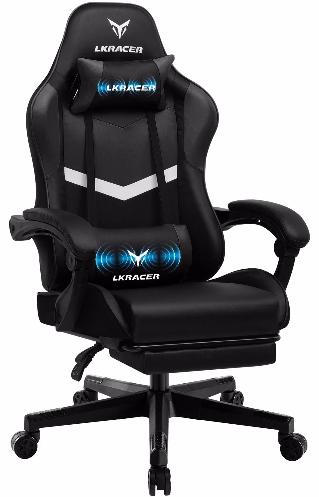 Sedia da gaming con poggiapiedi - Sedia da ufficio ergonomica - Regolabile in altezza - Cuscino lombare - Pelle finta - Girevole - Con rotelle - Portata 150 kg - Nera