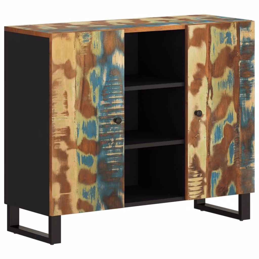 Credenza con 2 Ante 90x33x75 cm in Legno Massello di Recupero