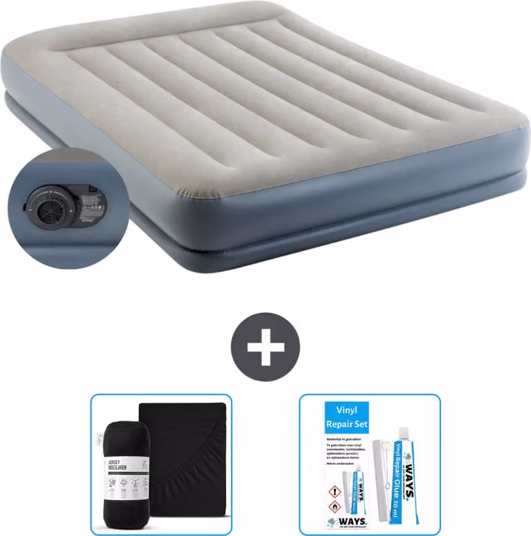 Intex Airbed - 2 persone - 152 x 203 x 30 cm - Grigio - Incluso pompa - lenzuolo e kit di riparazione