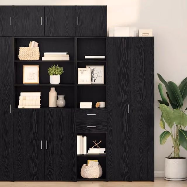Credenza moderna vidaXL in legno e metallo nera con ante e ripiani, L: 40 cm, P: 42,5 cm, H: 185 cm