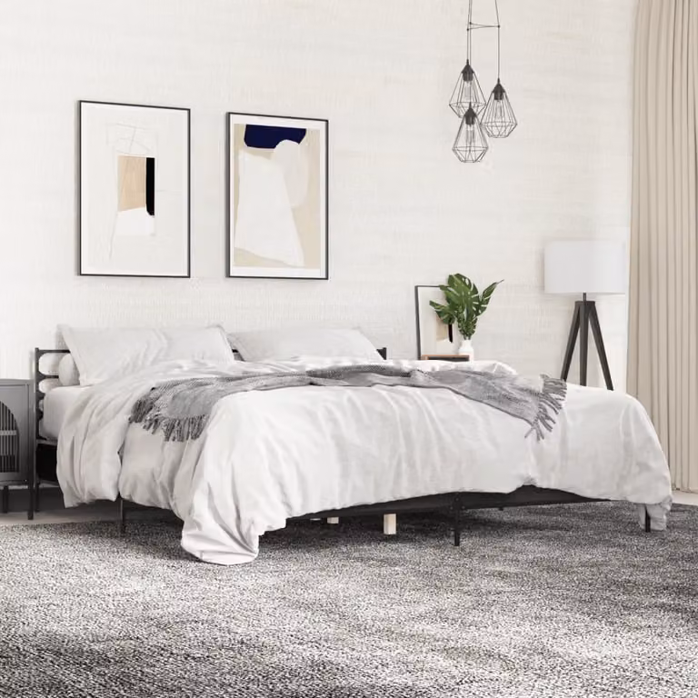 vidaXL Giroletto Moderno in Legno e Metallo, Colore Nero e Bianco, L/P: 180 x 200 cm