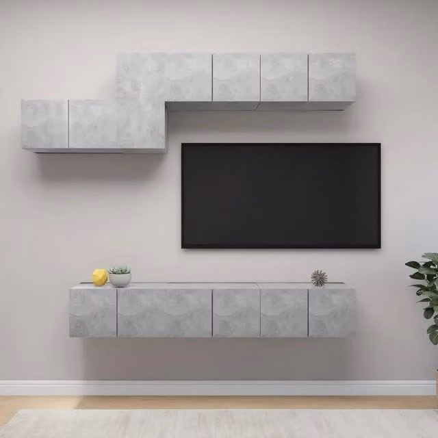 Set di mobili porta TV moderno vidaXL in legno multistrato, 7 pezzi, Grigio opaco