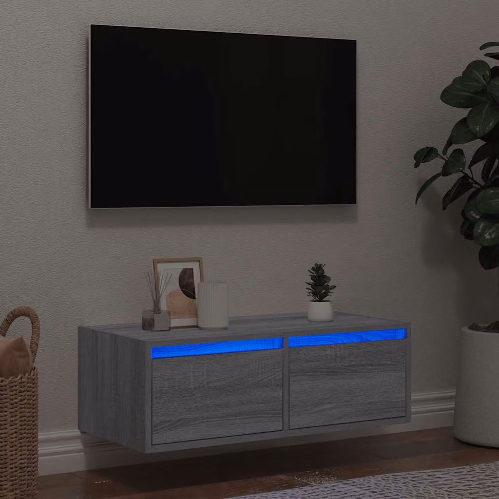 vidaXL Mobile Porta TV Moderno con Luci LED Grigio Sonoma L 75 cm, P 35,5 cm, H 25 cm