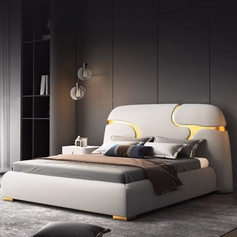 Luxuriöses Weißes Schlafbett Designer Metallbett Schlafzimmer Betten