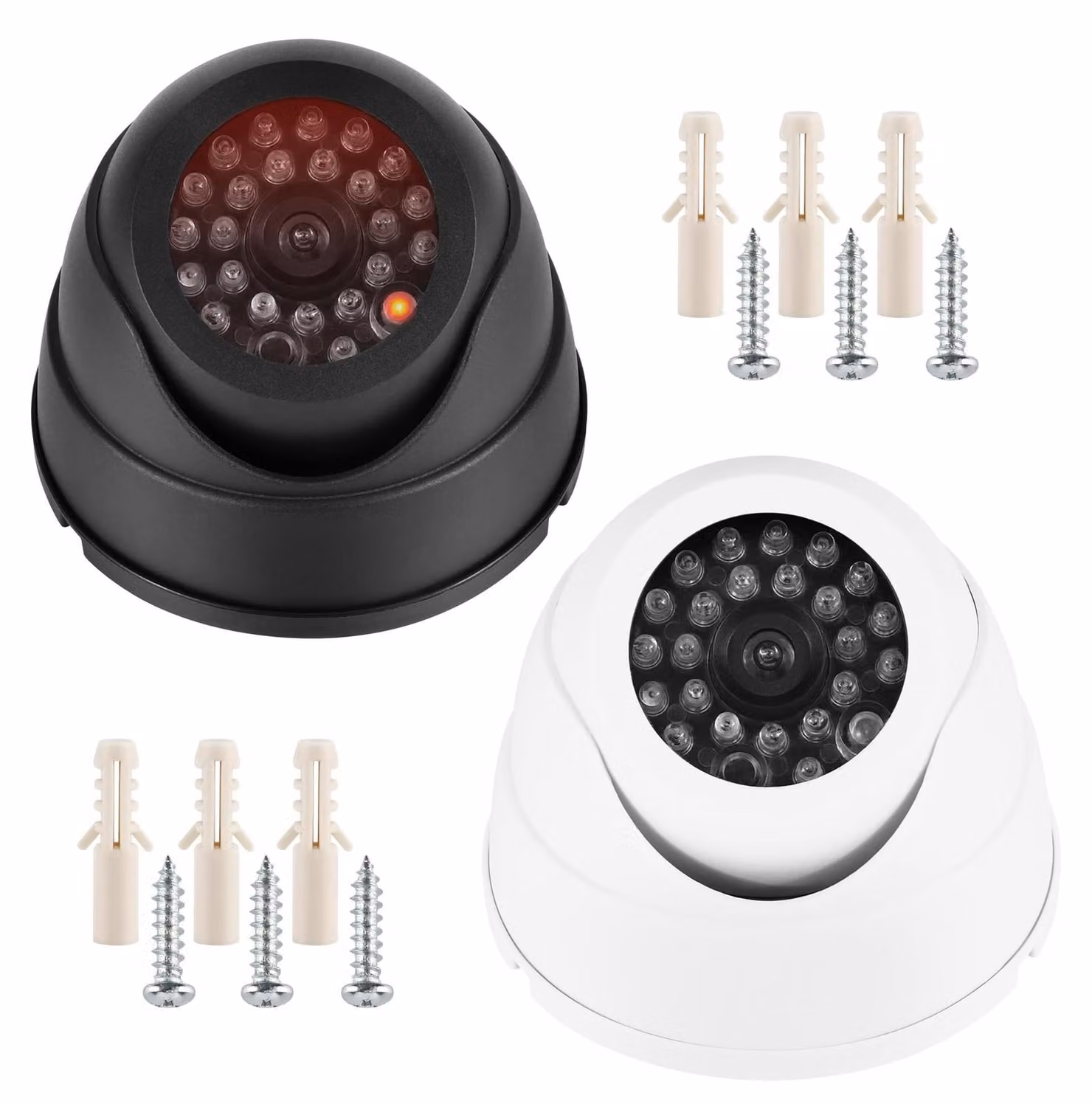 2 telecamere finte dall'aspetto realistico - telecamere di sicurezza finte con luce LED lampeggiante