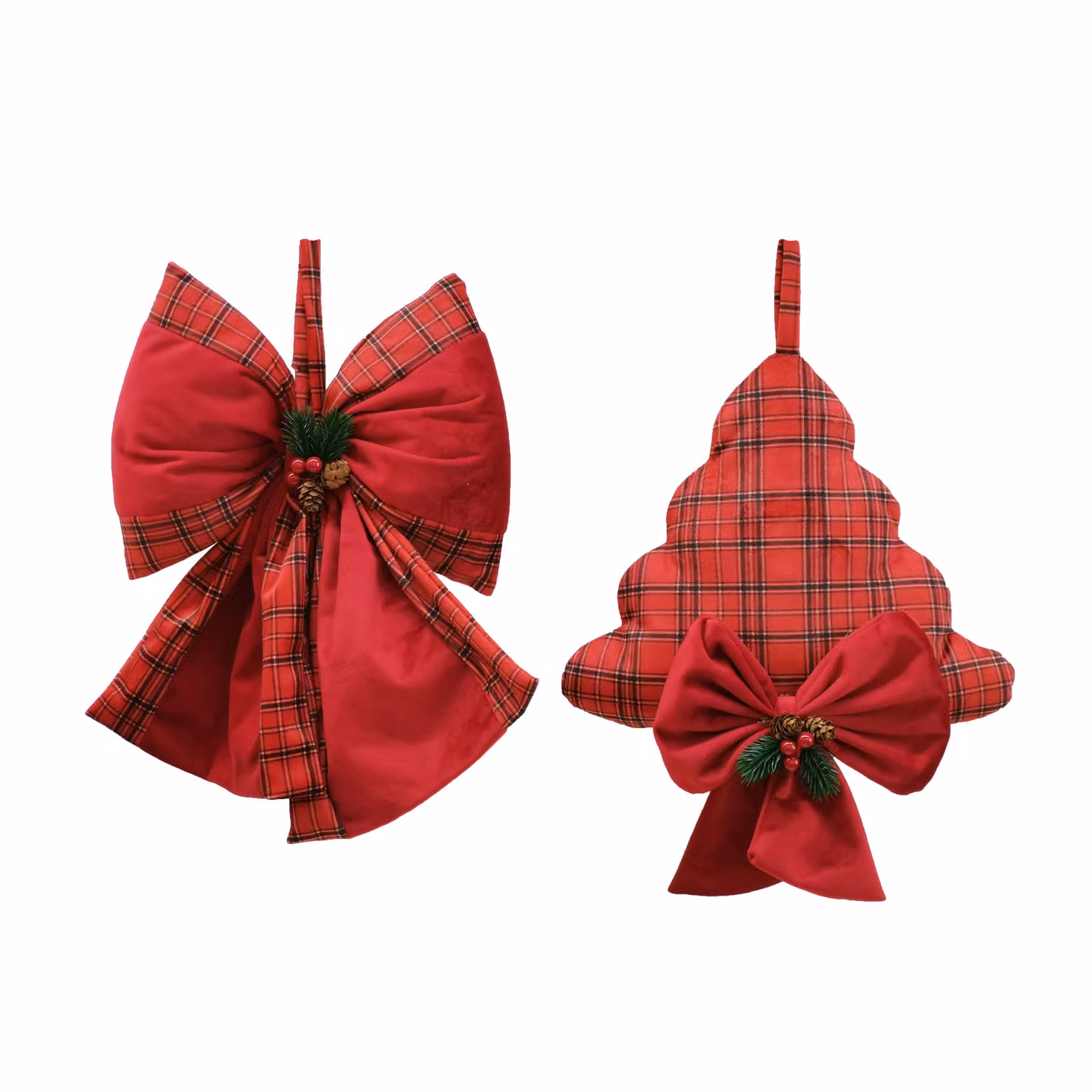Appendino Dietroporta Natalizio VESTIAMO CASA in Poliestere Rosso con dettagli Tartan, Altezza: 35 cm