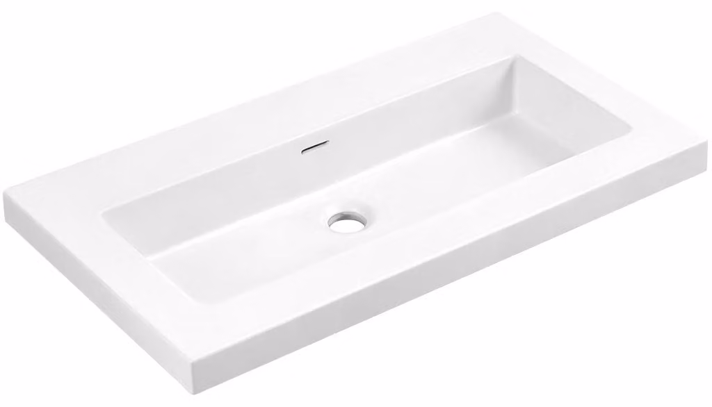 CERANO - Lavabo in marmo colato Ovo - con troppopieno - bianco lucido - 60,5x46,5 cm