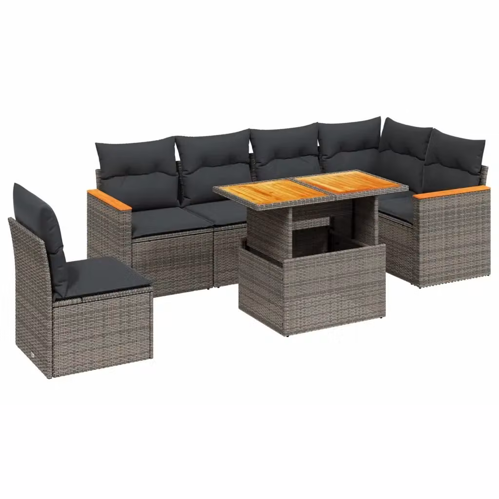 Set di divani da giardino vidaXL in polyrattan grigio con cuscini, tavolo e sedute a forma di L per esterno – 2