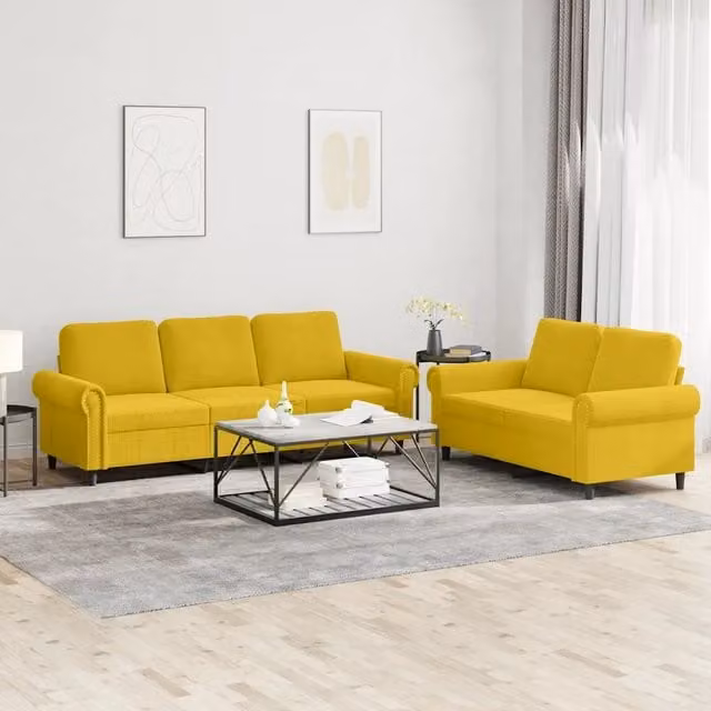 Set di Divani 2 pz con Cuscini giallo in Velluto 3202256