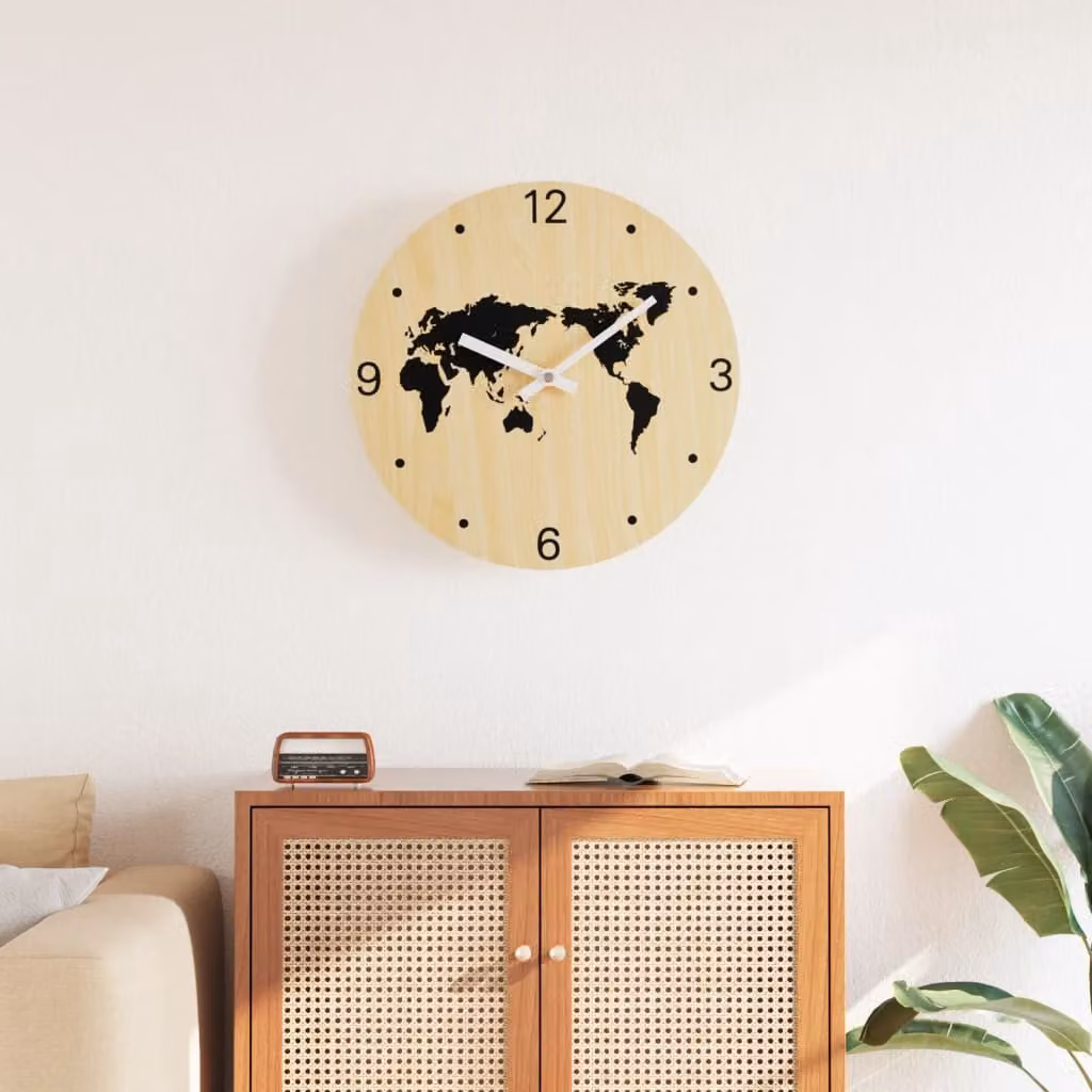 Orologio da parete analogico vidaXL in legno e metallo, design rustico astratto, Giallo e Nero, Ø 30 cm