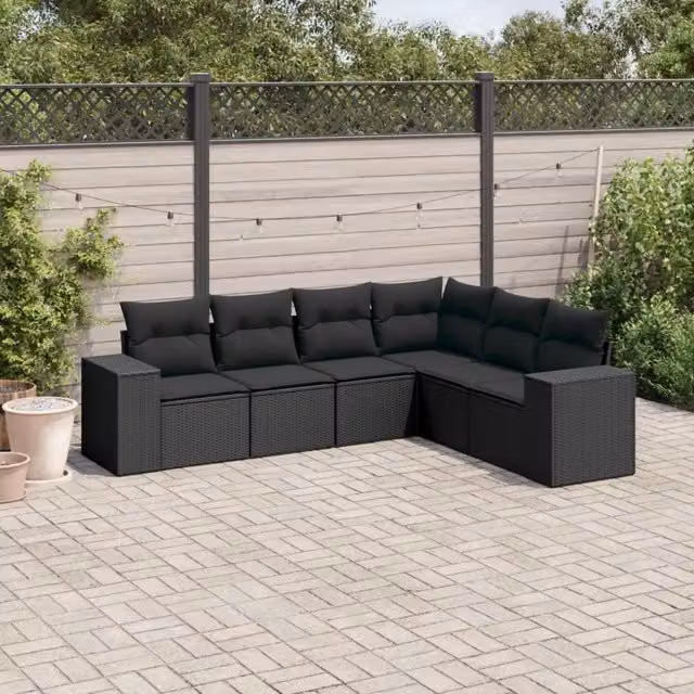 Set Divano da Giardino VIDAXL a L in Polyrattan Nero con 6 Cuscini – 1