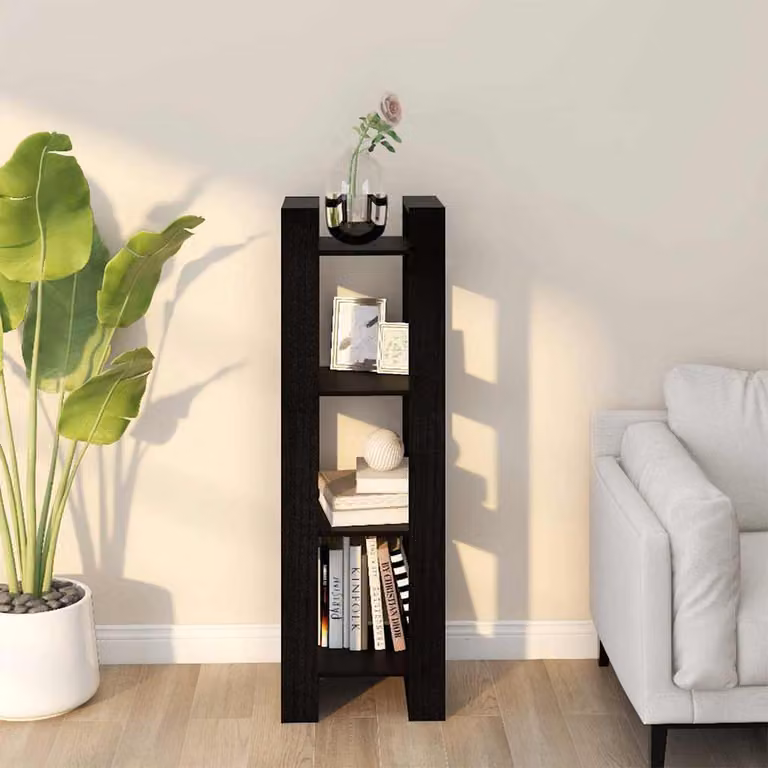 Libreria/Divisorio vidaXL in Legno Massello di Pino Nero Opaco L/P/H: 41 x 35 x 125 cm