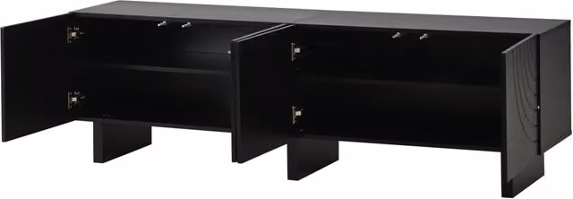 Mobile TV nero in truciolato 180×40×55 cm con 4 ante strutturate per TV fino a 75 pollici