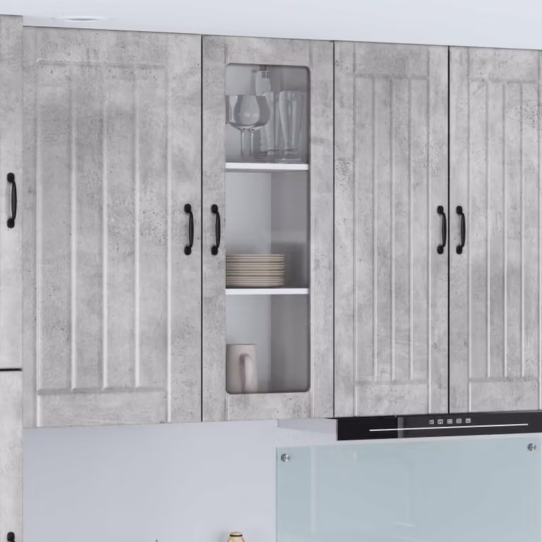 Mobile da parete LUCCA vidaXL in vetro e MDF, Grigio Cemento, L 40 cm x P 31 cm x H 100 cm
