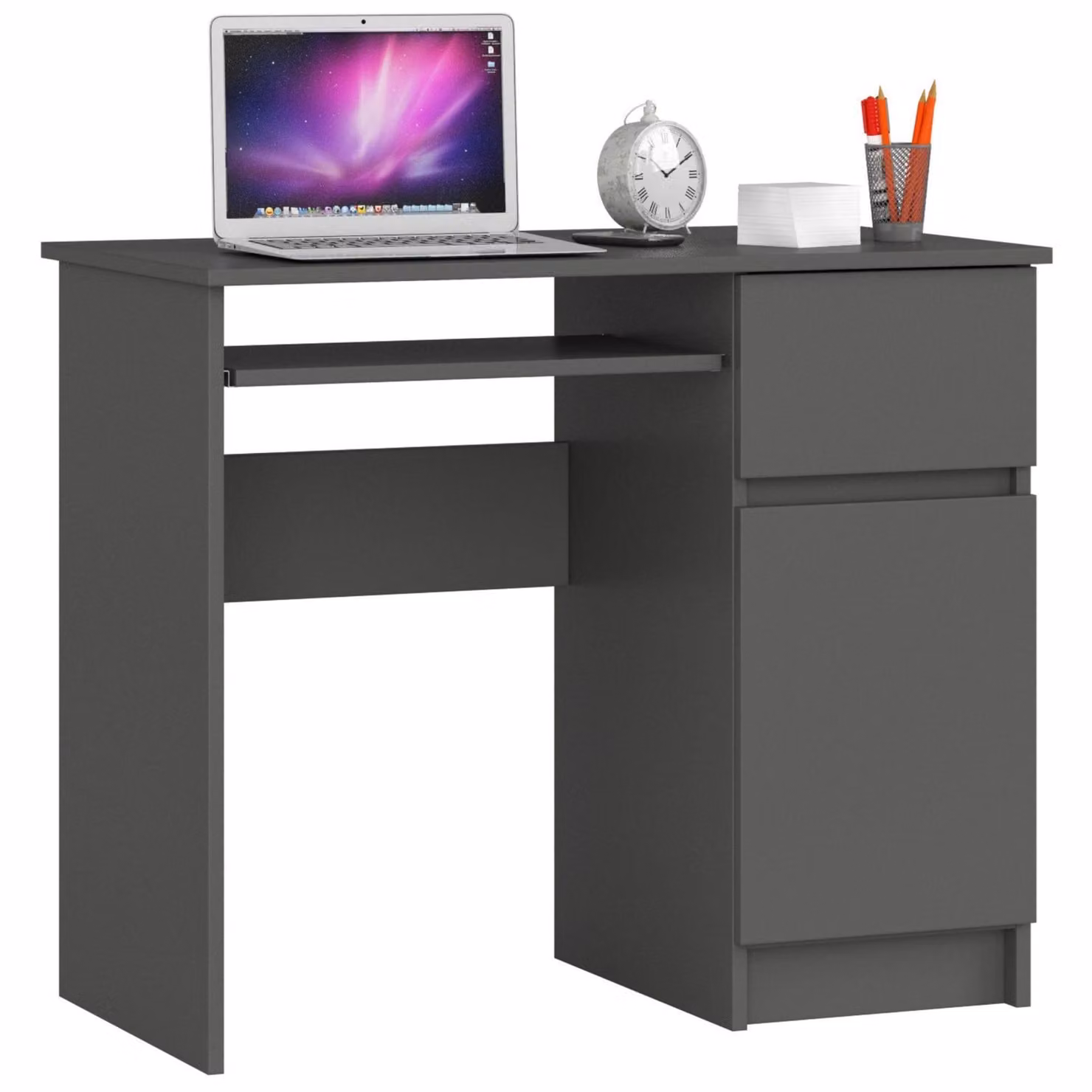 Scrivania PIKSEL PK Grafite Ergonomica e Pratica per Spazi Ridotti 90 cm con Ripiano Estraibile e Design Moderno
