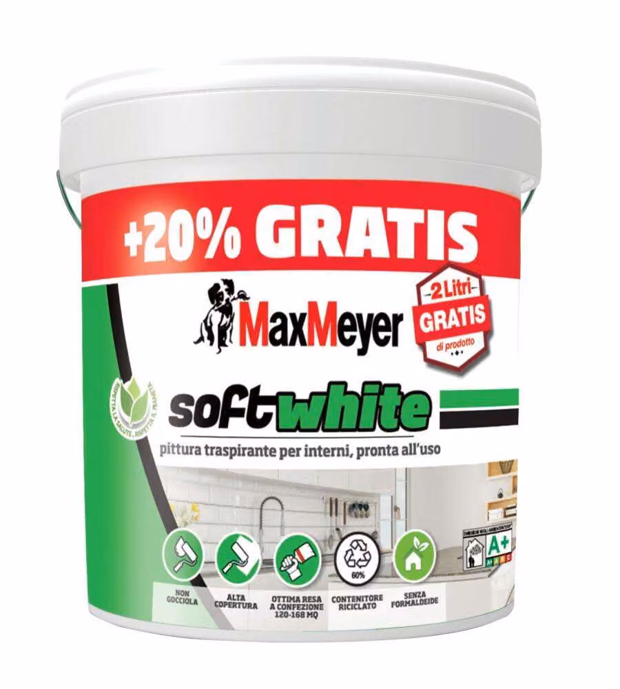 Max Meyer Pittura Murale Traspirante Soft White Bianco Opaco 12L