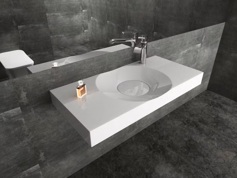 Lavabo da appoggio a parete BS6059 in fusione di marmo - 100 x 48 x 10 cm - Bianco