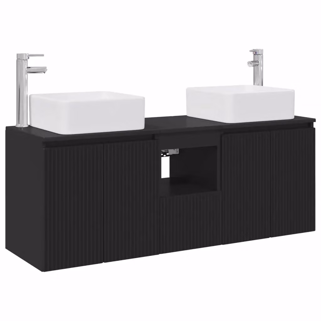 Set di mobili da bagno moderno vidaXL in MDF nero opaco, 3 pezzi, L: 135 cm, P: 35 cm, H: 80 cm