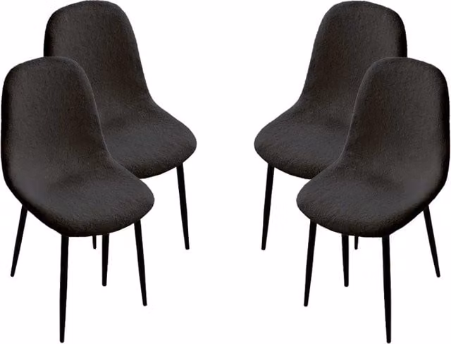 Set di 4 sedie imbottite Teddy di Maury's in tessuto nero con gambe nere L/P/H: 44 x 48 x 88 cm – 1
