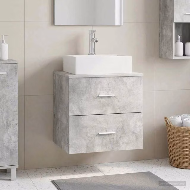 Mobile Lavabo da Parete Moderno vidaXL Grigio con Cassetti e Ante L/P/H: 49,5 x 41,0 x 62,5 cm – 1