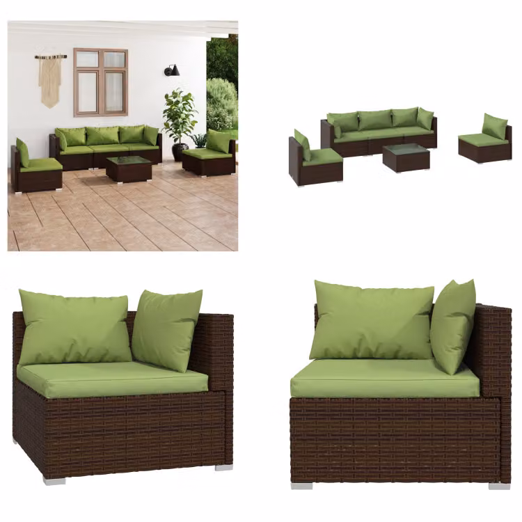 vidaXL set salotto da giardino 6 pezzi con cuscini in rattan marrone - set salotto da giardino - set salotto da giardino - set salotto da patio - set divano da giardino