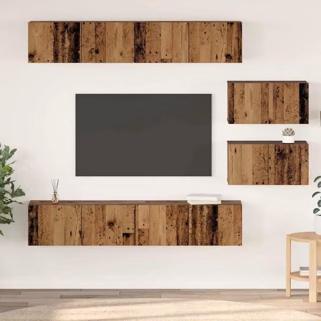 Set mobile TV 6 pz-Set di 6 Credenza per TV Legno vecchio Legno multistrato 221535