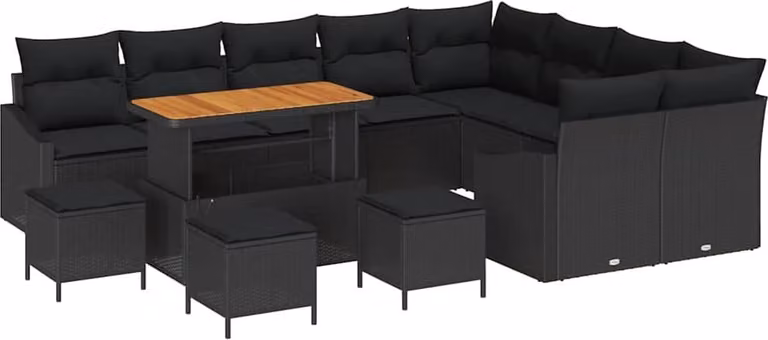 Set Divano da Giardino con cuscino 13 pcs Nero polyrattan