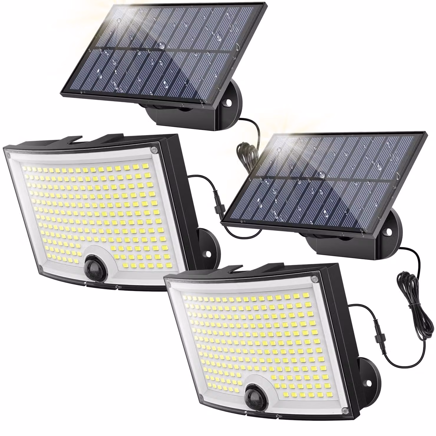 Lampada solare con 202 LED, sensore di movimento, grado di protezione IP65, cavo da 5 metri