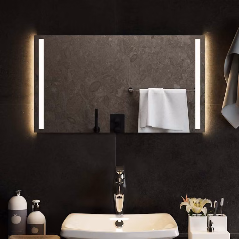 Specchio da bagno con luci LED vidaXL, design moderno rettangolare in vetro grigio trasparente, L: 70 cm, H: 40 cm