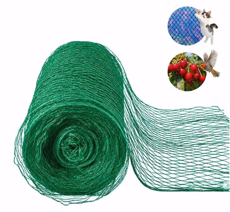 Rete di protezione per uccelli, dimensioni 5x10 metri, maglia di 2x2 cm, colore verde, realizzata in polietilene