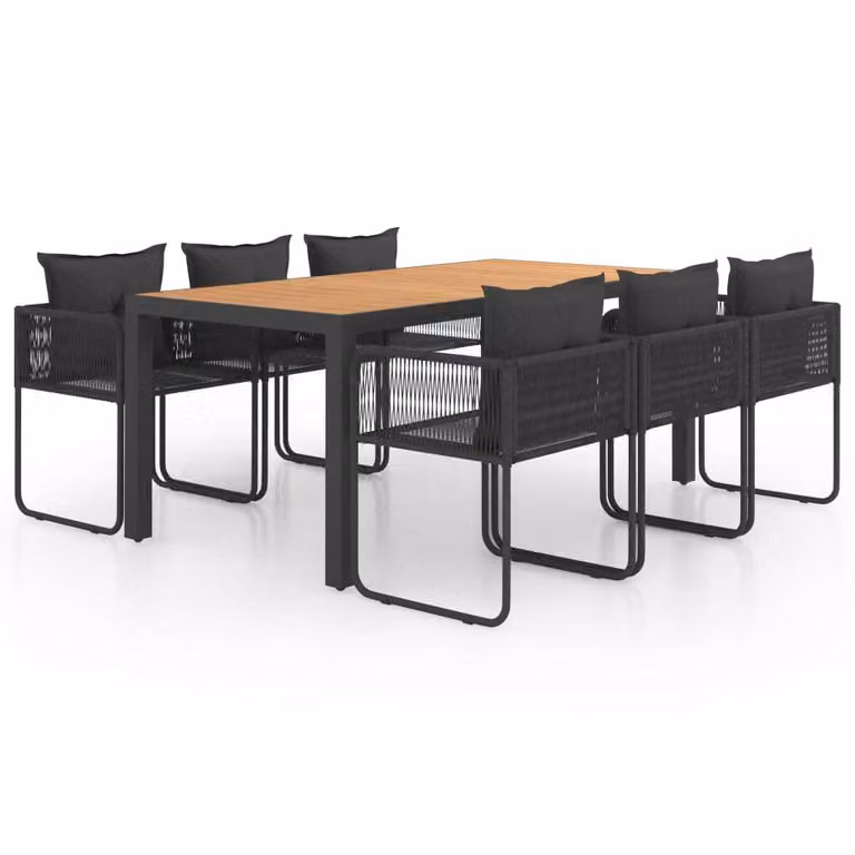 Set da Pranzo da Giardino 7 pz in Rattan PVC Nero e Marrone