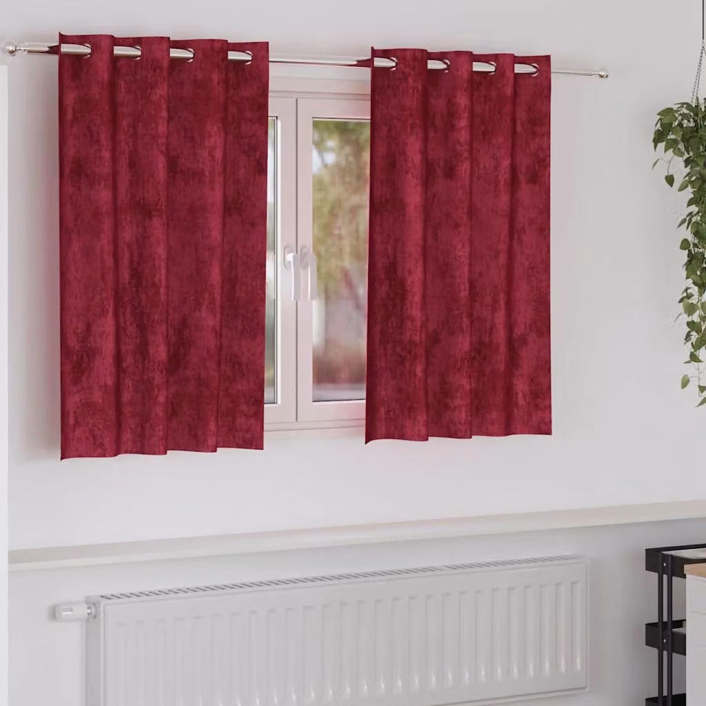Set di 2 tende in velluto vidaXL rosse, oscuranti e termoisolanti, L: 140 cm x H: 140 cm