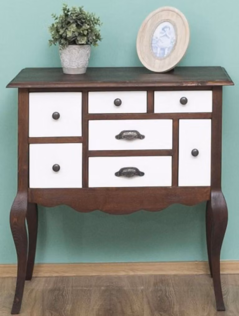 Casa Padrino cassettiera in legno massiccio con 7 cassetti marrone scuro/bianco 80 x 40 x h. 82 cm - Mobili in stile country
