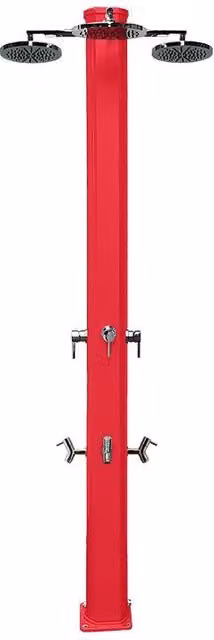 Doccia da esterno Big Jolly con 3 soffioni e lavapiedi in alluminio, colore Rosso