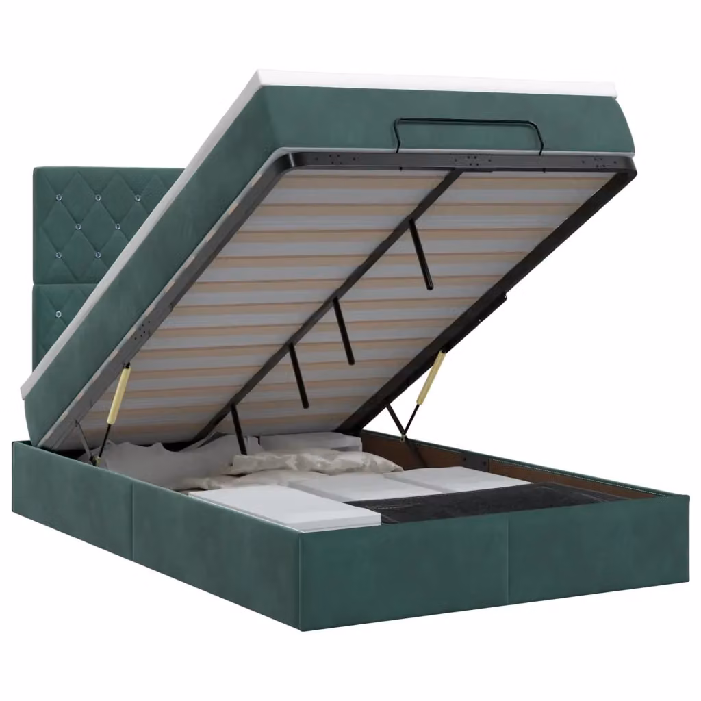 Letto ottomano moderno vidaXL in velluto verde e bianco con contenitore a sollevamento L: 120 cm, P: 200 cm, H: 140 cm – 2