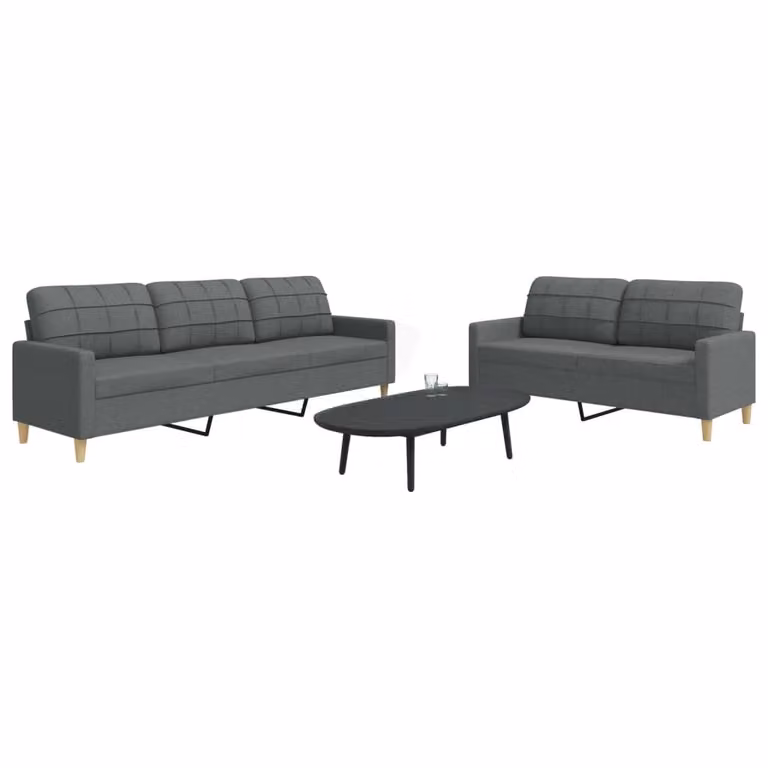 Set di 2 Divani vidaXL Moderni in Tessuto Grigio con Cuscini per Soggiorno