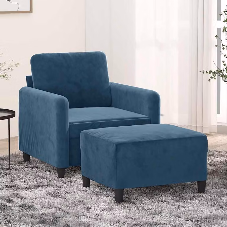 Poltrona con Poggiapiedi vidaXL in Velluto Blu con Braccioli e Design Moderno per Soggiorno